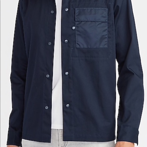 New Express Mens Midnight Blue Chambray Lightweight Slim Snap Front Shirt Jacket - Picture 5 of 6